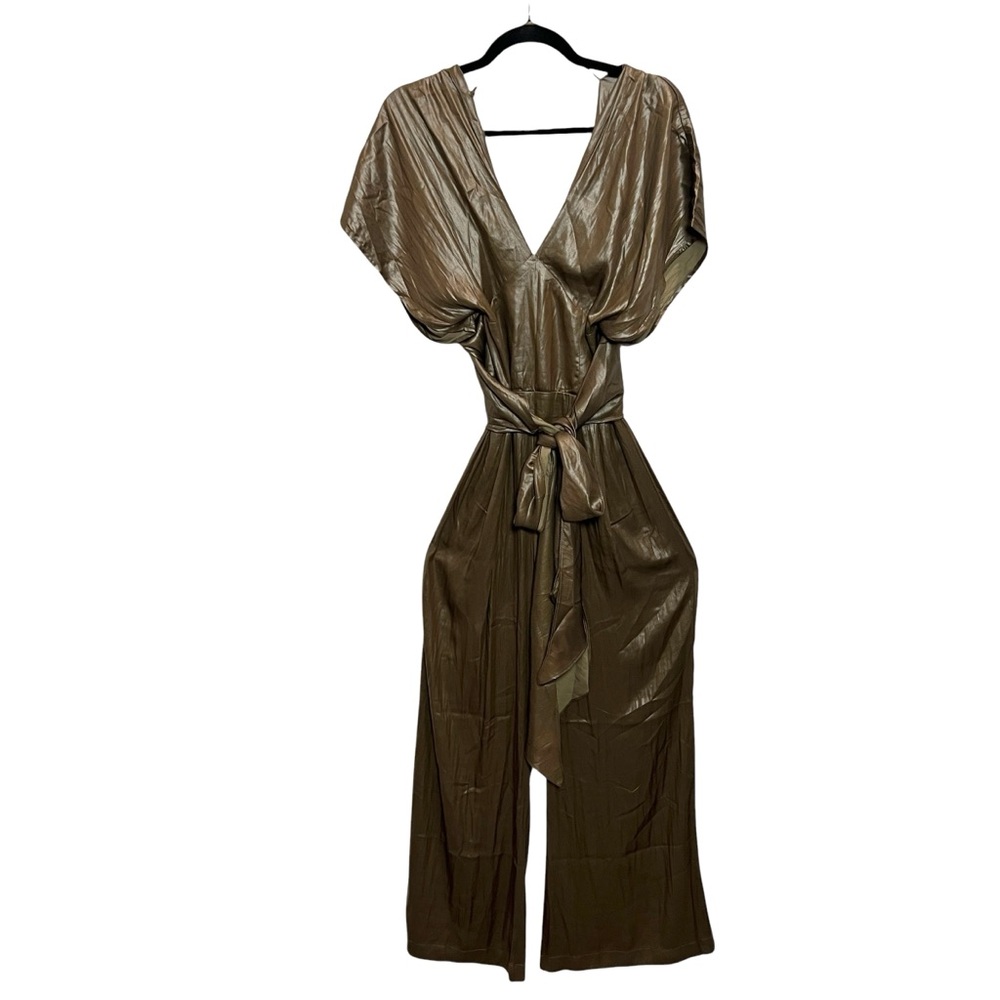 NWT $185 Anthropologie Current Air Metallic Jumpsuit Belted